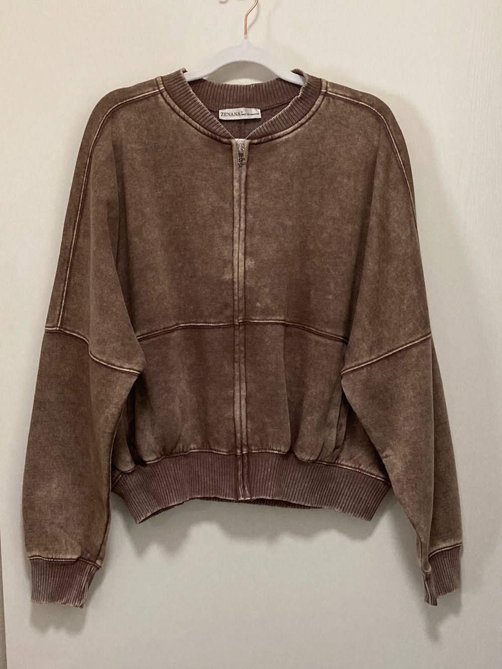 Zenana Outfitters Mineral Wash Zip Bomber Jacket